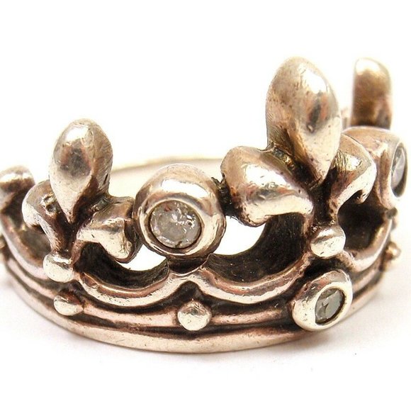 Rare! Authentic ROYAL ORDER Sterling Slver Diamond Crown Band Ring - Picture 2 of 6